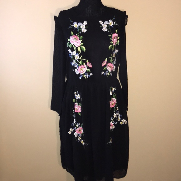 ASOS Dresses & Skirts - Asos long sleeve embroidered mesh dot ruffle Sz 8